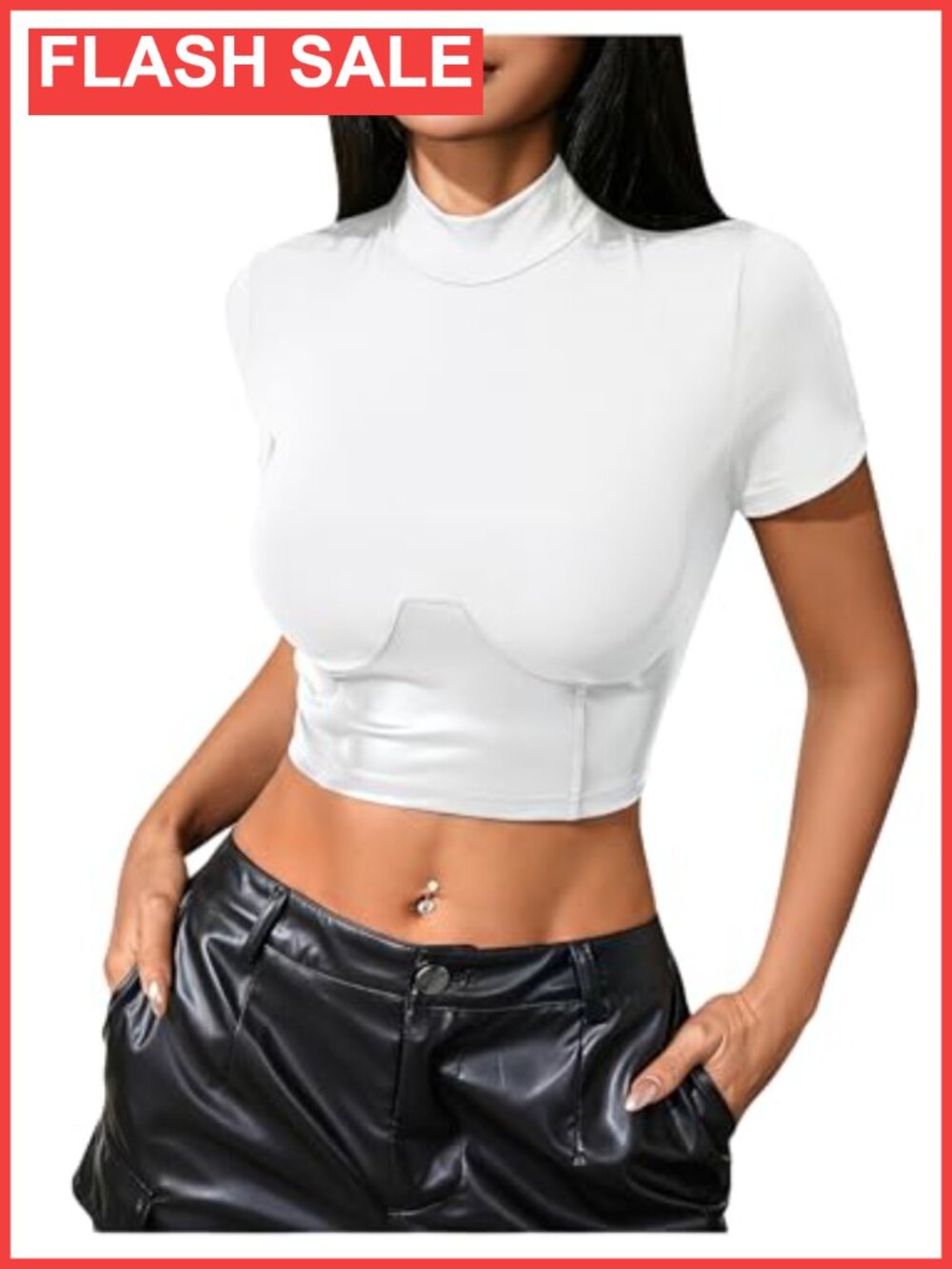 MakeMeChic Faux Leather Tube Crop Top Rave Concert Slim Fit T-Shirt